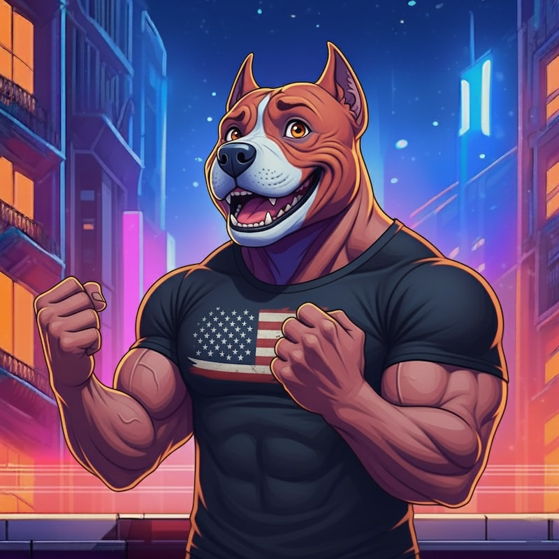Merica grinning, fists up